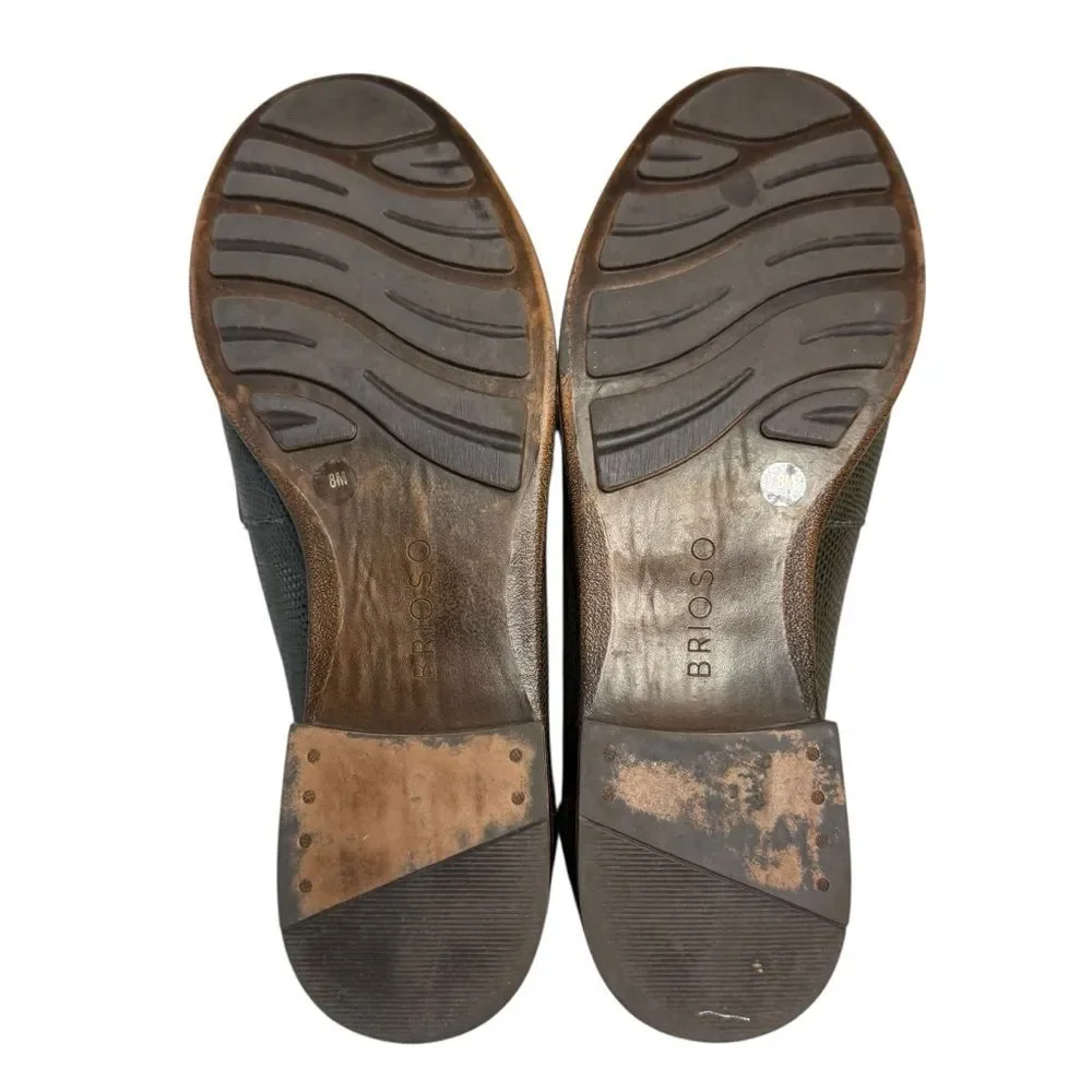 Brioso Women's Frisco Olive Leather Loafers Slip In Lizard Embossed Size 8